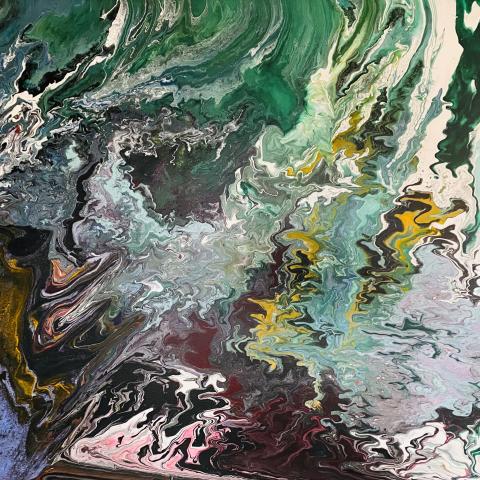 A photograph of an abstract acrylic painting