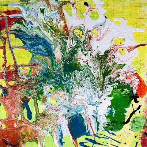 A photograph of an abstract acrylic painting