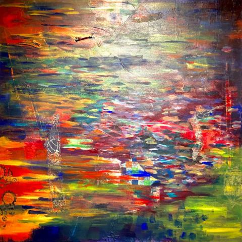 A photograph of an abstract acrylic painting