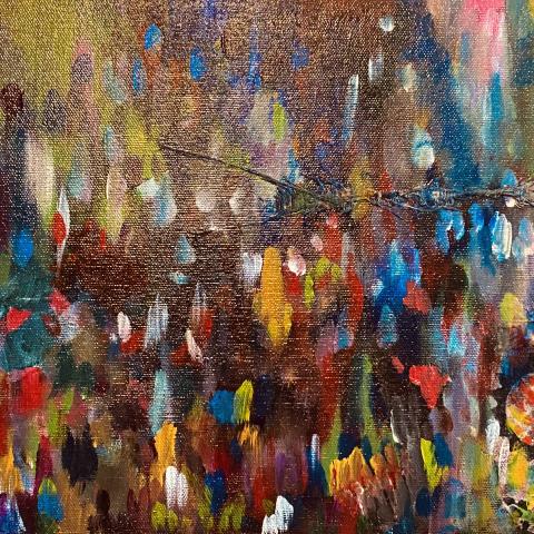 A photograph of an abstract acrylic painting